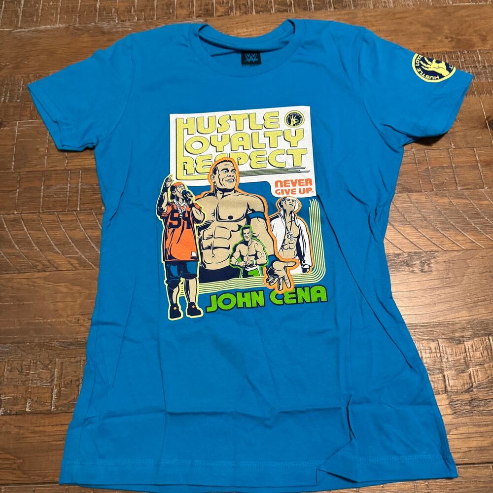 WWE Authentic John Cena Hustle Loyalty Respect Women's T-Shirt Blue Size M NWT